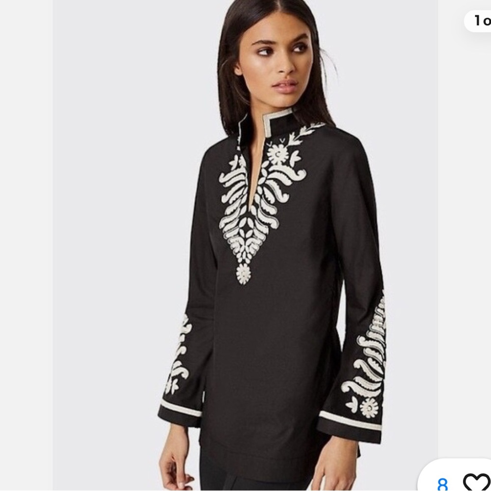 Tory Burch Black Embellished Long Sleeve Tunic